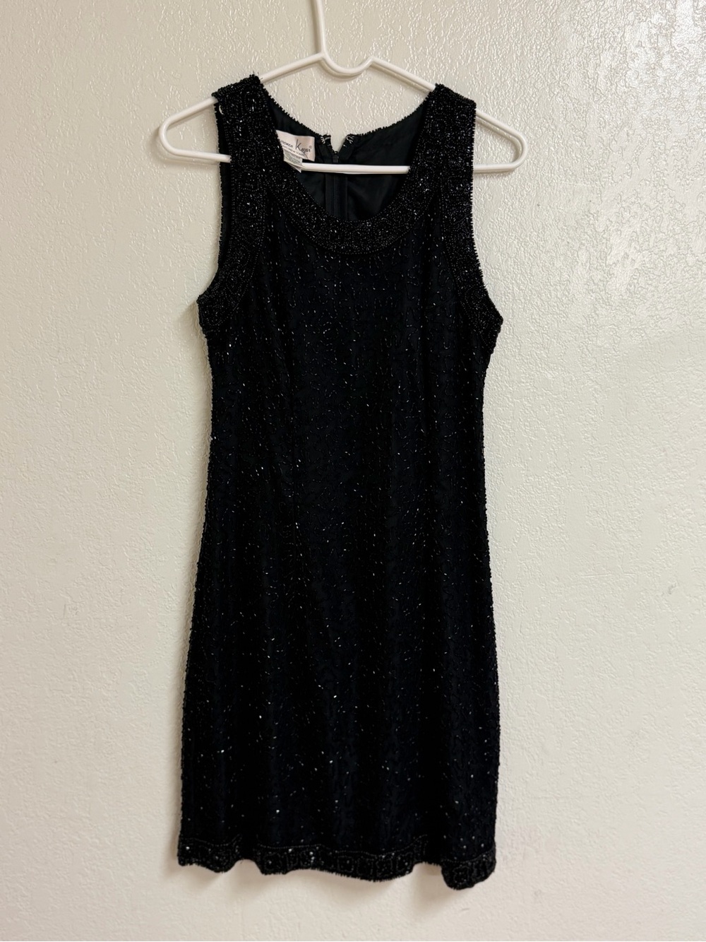 Laurence Kazar Black Beaded Sleeveless Mini Dress